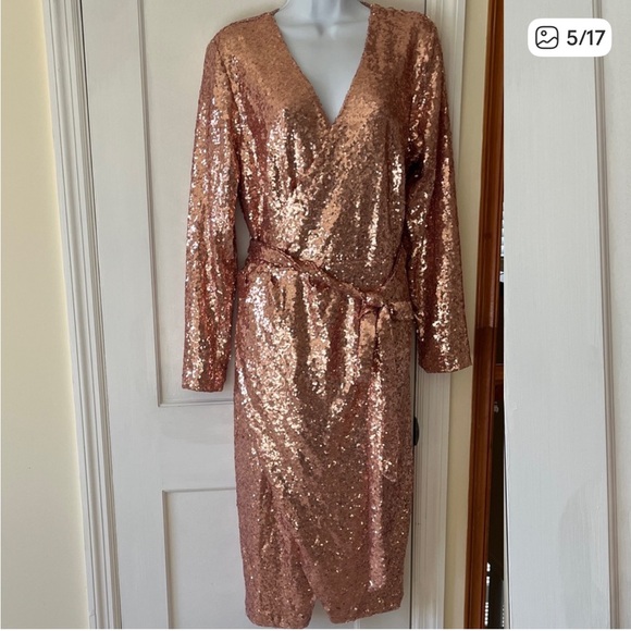 Eloquii Pink Sequin Rose Gold Wrap Dress—Sz 16 - Picture 6 of 6